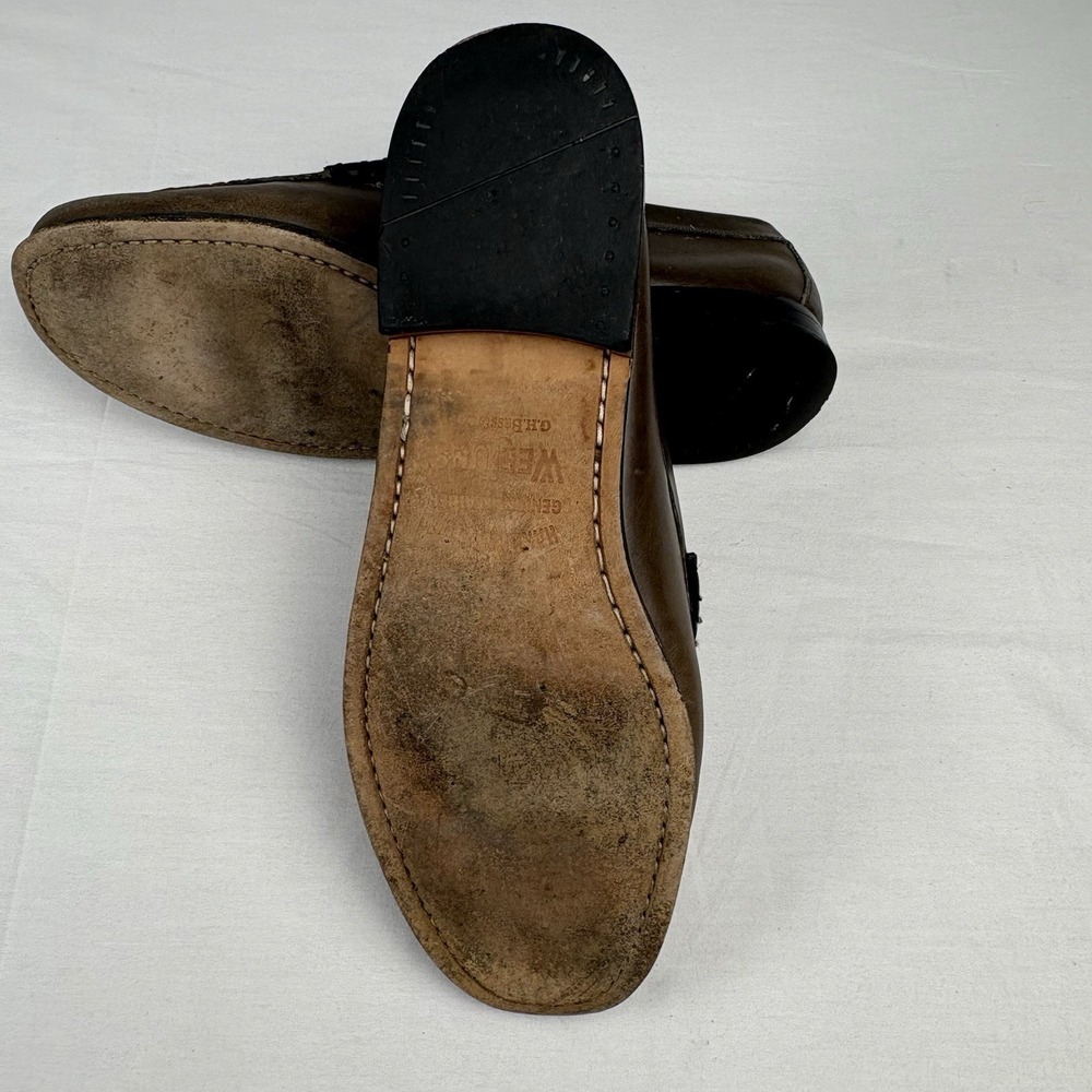GH Bass & Co Weejuns "Leo" Penny Loafers 11.5D Gray/Black Handcrafted Leather - Picture 13 of 16